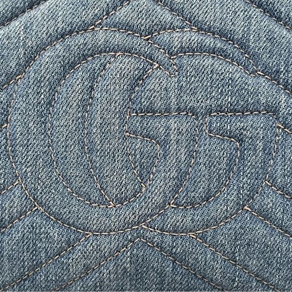 GUCCI
Denim Matelasse Embroidered Small GG Marmont Chain Shoulder Bag Blue - Picture 6 of 12